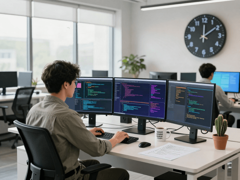 UI d'Atlas pro ontv sur un bureau moderne avec un ingénieur logiciel au travail.