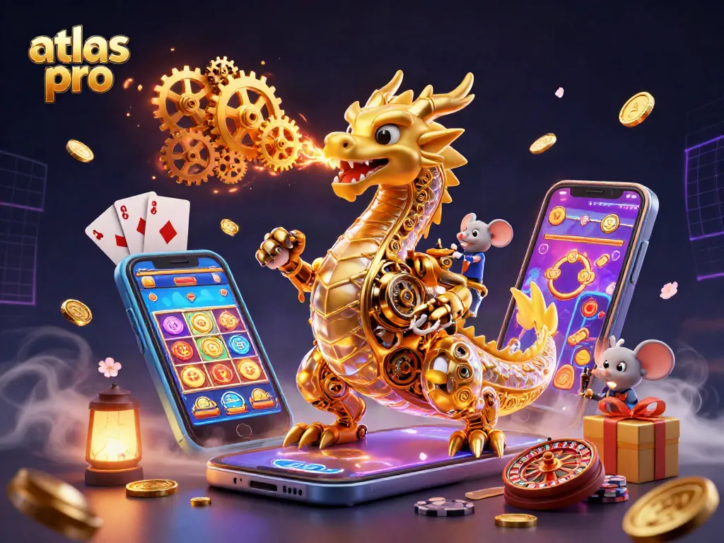Atlas Pro offre une expérience de jeu fluide avec des pièces d'or et des cartes éparpillées.