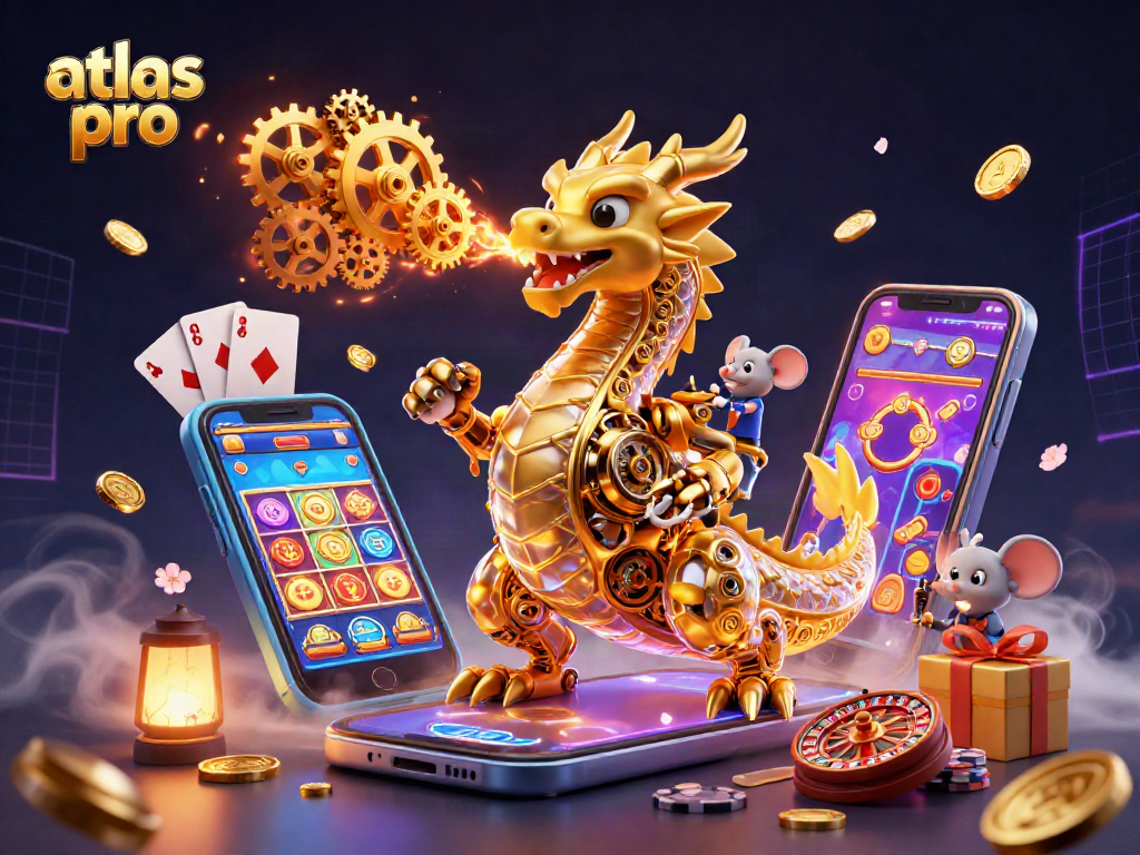 Atlas Pro offre une expérience de jeu fluide avec des pièces d'or et des cartes éparpillées.