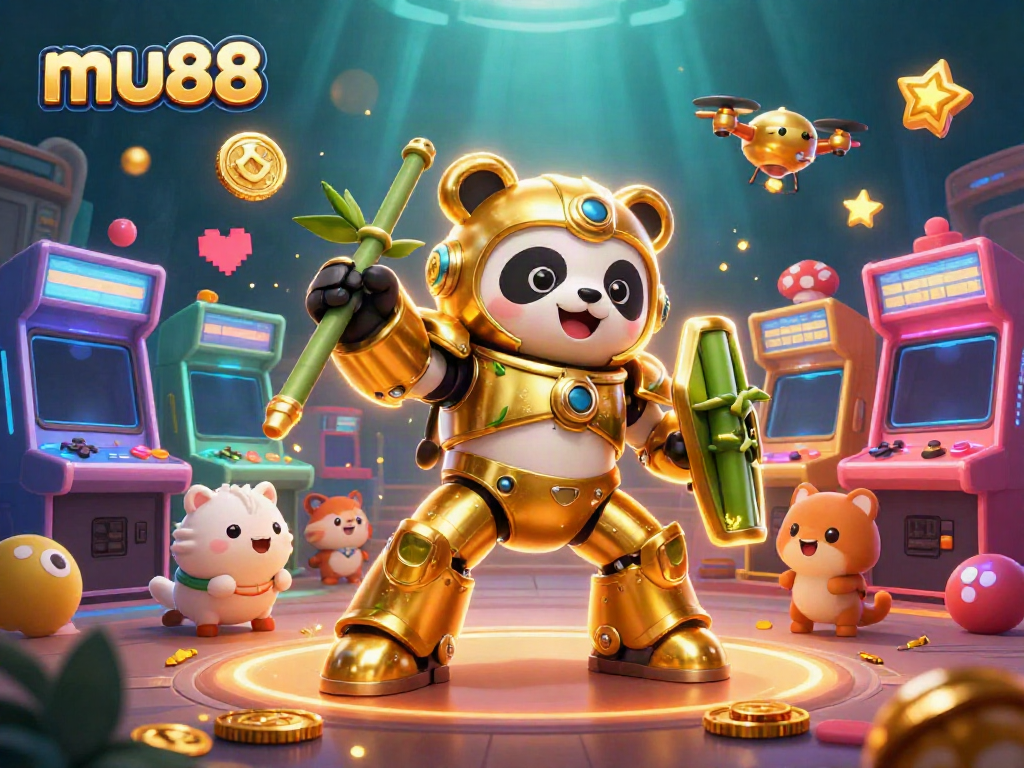 Experience immersive gameplay with mu88's vibrant 3D golden panda in a dynamic casino setting.