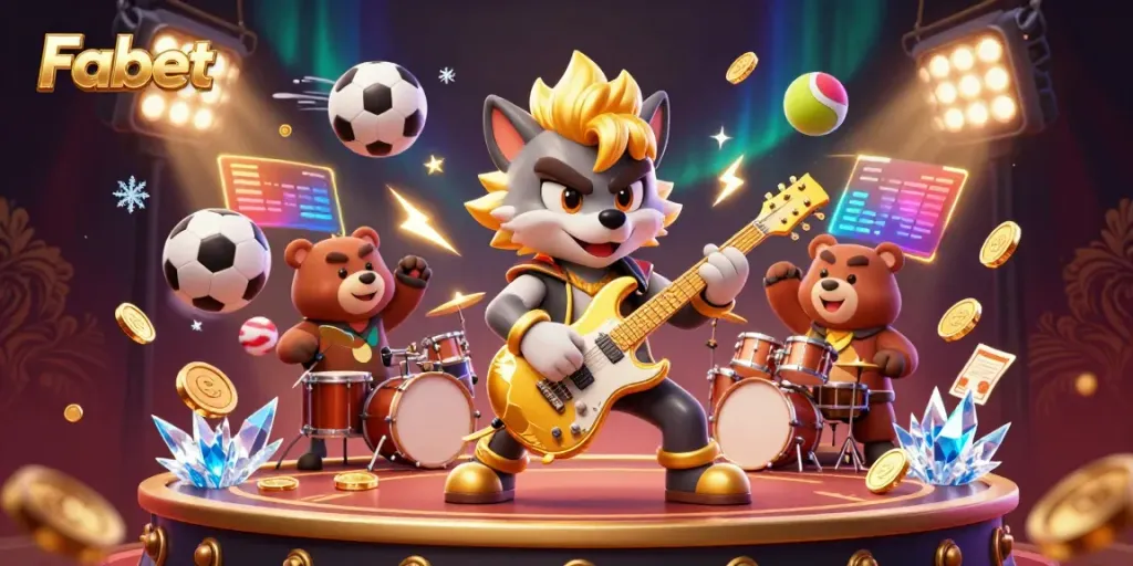 Fabet delivers a thrilling casino experience featuring vibrant characters and dynamic game elements in an engaging illustration.