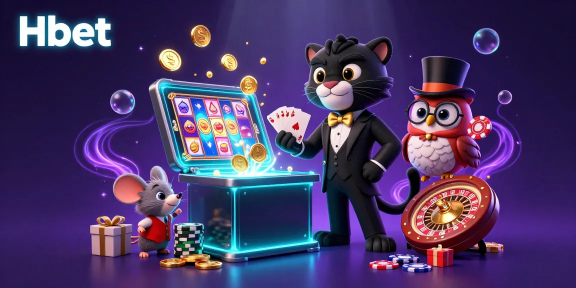 Engage in Hbet gaming with a stylish panther dealer, an owl with poker chips, and a lucky mouse in vibrant, rich 3D visuals.