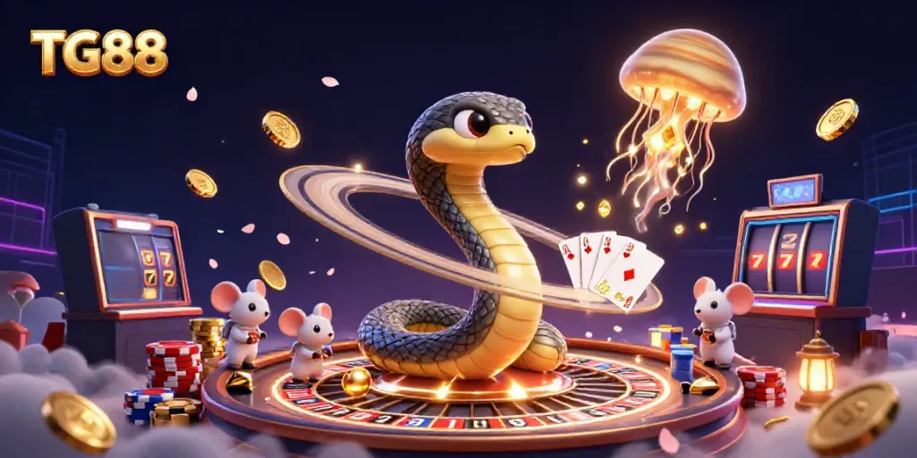 Experience high-stakes betting at TG88 with a 3D cosmic-themed casino scene featuring roulette and dynamic bets.