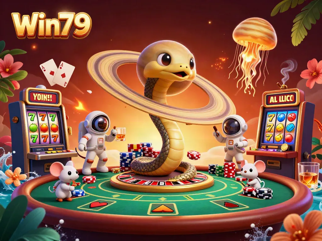 Win79 players placing bets at a vibrant casino scene with animated characters and lively game elements
